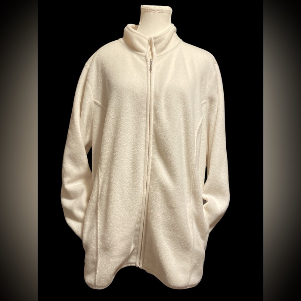 Karen Scott Cream Teddy Jacket with Full Zip and High Collar